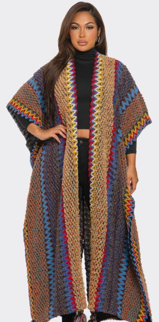 THE NYCHOLE ELLE - CARDIGAN KIMONO TASSEL BROWN - ONE SIZE - OVERSIZE