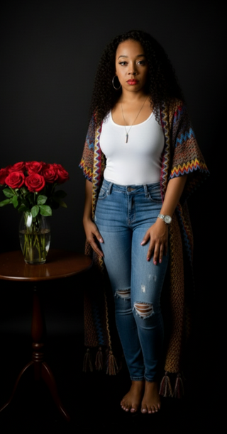 THE NYCHOLE ELLE - CARDIGAN KIMONO TASSEL BROWN - ONE SIZE - OVERSIZE